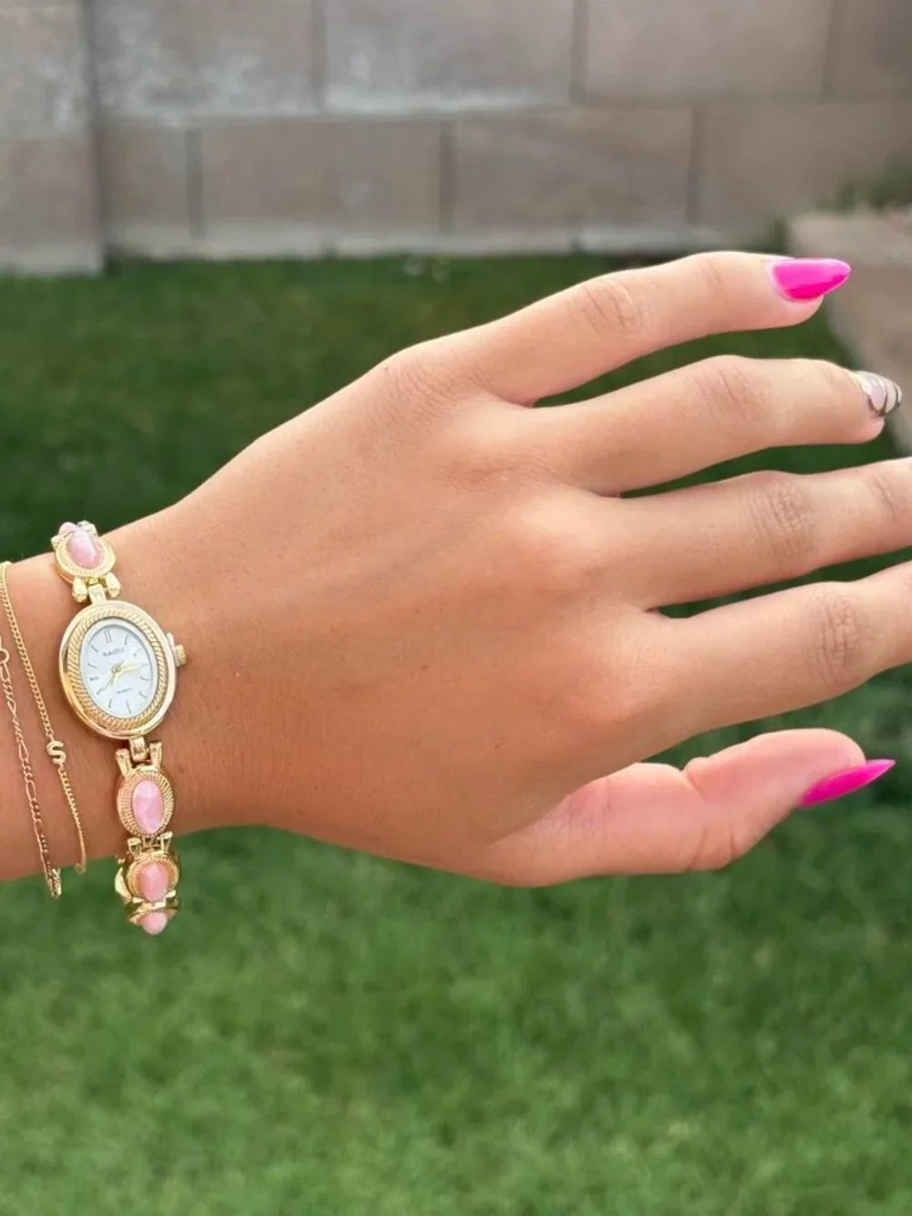 Preppy Gold Pink Stone Bracelet Watch Preppy Y2K OS